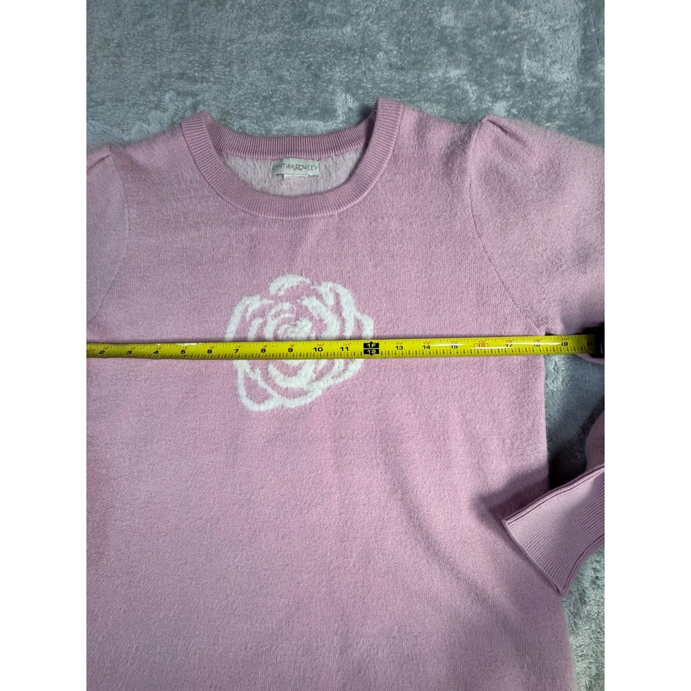 Cynthia Rowley Pink Rose Intarsia Knit Puff Sleeve Crewneck Sweater Womens M - Picture 4 of 5